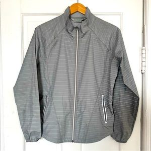 ATHLETA Gray Pinstriped Windbreaker Running Jacket Size Medium